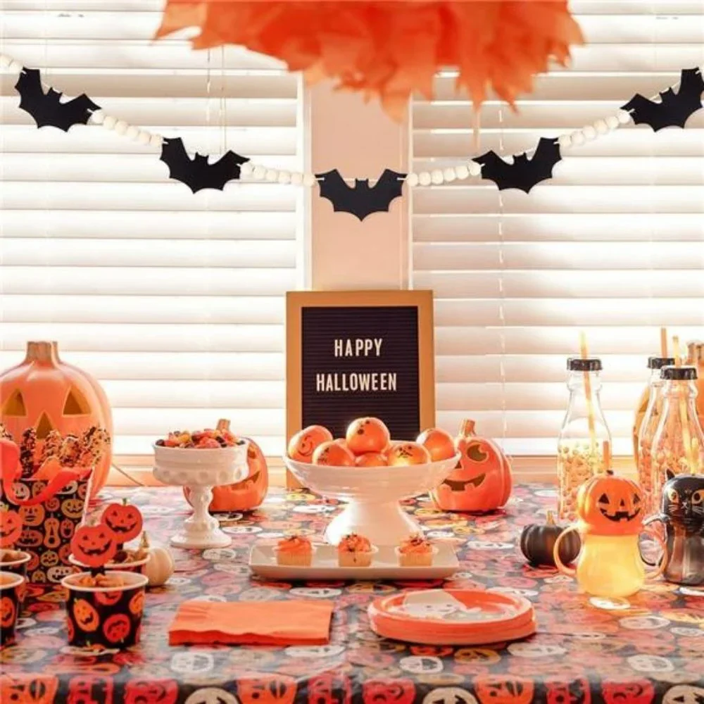 Halloween Garland, Bats Garland for Halloween Mantle Decor, Wood Bead Banner